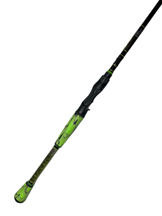 7'3" Med-Heavy Power Fast Action Bass Bully Pre-Built Casting Rod - Lime Green
