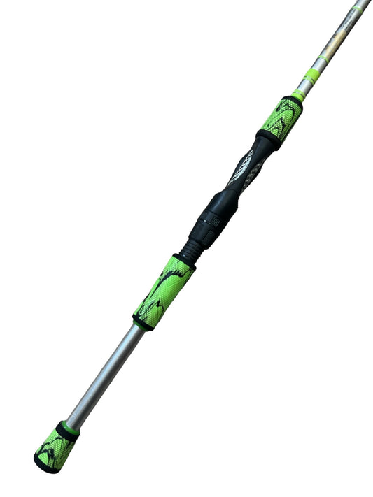 7'0” Med-Light Power Fast Action Versa Series Pre-Built Spinning Rod- Silver & Green