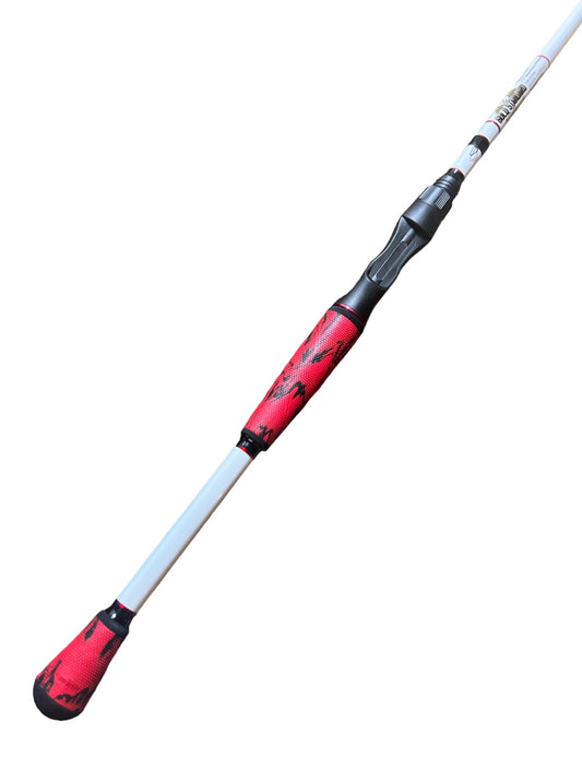 7'3" Med-Heavy Power Fast Action Pre-Built Casting Rod- Black & Red w/ Microwave Guides